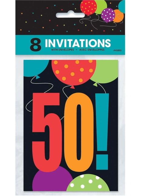 Birthday Cheer - 50th Birthday Invitations (8ct) - SKU:45895 - UPC:011179458950 - Party Expo