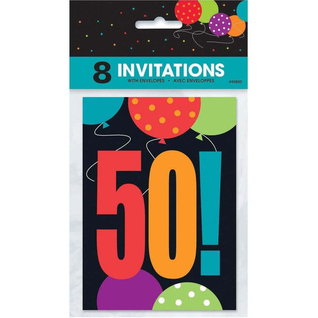 Birthday Cheer - 50th Birthday Invitations (8ct) - SKU:45895 - UPC:011179458950 - Party Expo