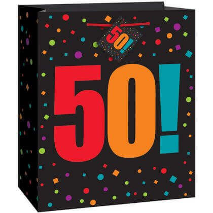 Birthday Cheer - 50th Large Glossy Gift Bag - SKU:45965 - UPC:011179459650 - Party Expo