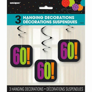 Birthday Cheer - 60th Birthday Hanging Swirl Decorations - SKU:45845 - UPC:011179458462 - Party Expo