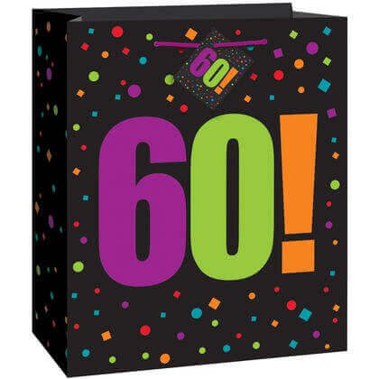 Birthday Cheer 60th Large Glossy Gift Bag - SKU:45966 - UPC:011179459667 - Party Expo