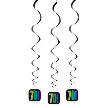 Birthday Cheer - "70" Year Hanging Swirl Decorations (3ct) - SKU:45847 - UPC:011179458479 - Party Expo