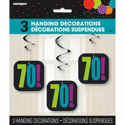 Birthday Cheer - "70" Year Hanging Swirl Decorations (3ct) - SKU:45847 - UPC:011179458479 - Party Expo