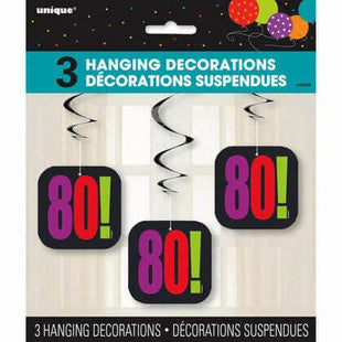 Birthday Cheer - 80th Hanging Swirl Decorations (3ct) - SKU:45848 - UPC:011179458486 - Party Expo