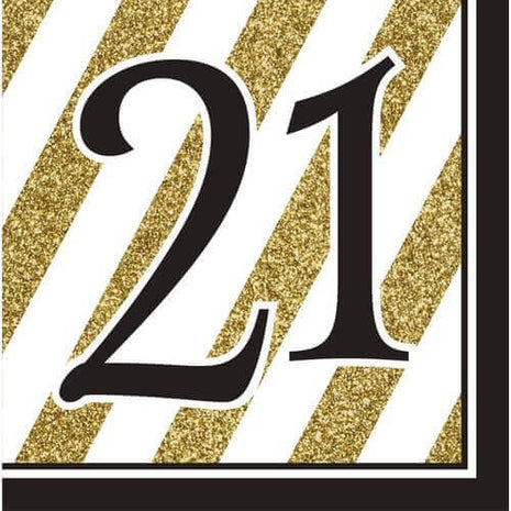 Black & Gold "21" Lunch Napkins (16ct) - SKU:317538 - UPC:039938330644 - Party Expo