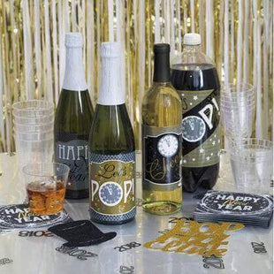 Black & Gold Happy New Year Beverage Napkins (16ct) - SKU:14093 - UPC:011179140930 - Party Expo