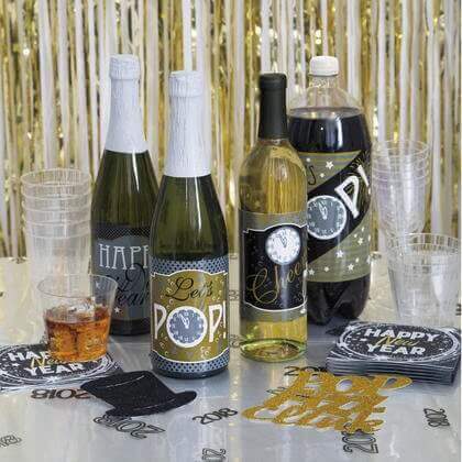 Black & Gold Happy New Year Beverage Napkins (16ct) - SKU:14093 - UPC:011179140930 - Party Expo