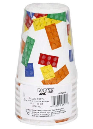 Block Party - 9oz Paper Cups (8ct) - SKU:102054 - UPC:039938285920 - Party Expo