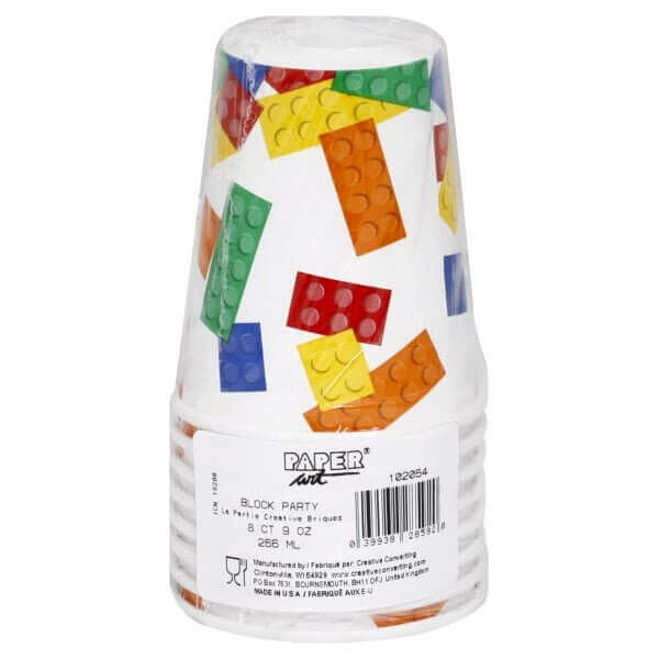 Block Party - 9oz Paper Cups (8ct) - SKU:102054 - UPC:039938285920 - Party Expo