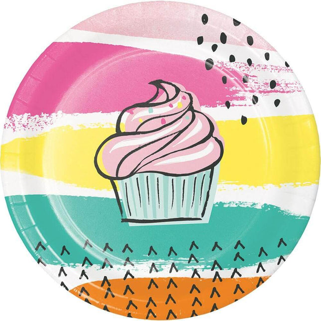 Chic Cupcake - 7" Green & Pink Lunch Plates (8ct) - SKU:331755- - UPC:039938503178 - Party Expo