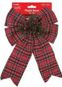 Christmas Bows with Plaid Print and Pinecone Berries (1ct) - Party Expo