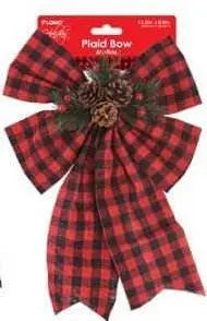 Christmas Bows with Plaid Print and Pinecone Berries (1ct) - Party Expo