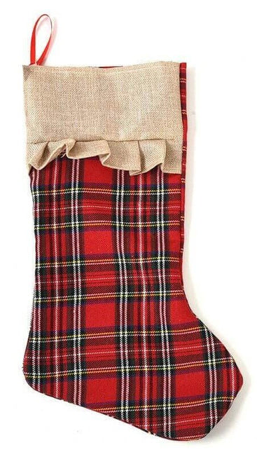 Christmas Burlap - Plaid Stockings with Ruffle (1ct) - SKU:SH464 - UPC:677916862802 - Party Expo