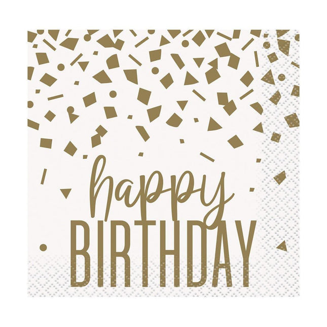 Confetti Gold Birthday Beverage Napkins (16ct) - SKU:78431* - UPC:001117784319 - Party Expo