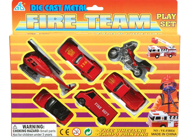 Die-Cast Fire Team (6pcs) - SKU:VE-FIRE6 - UPC:097138615558 - Party Expo