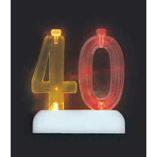 Flashing 40th Birthday Candle Holder with Candles (1ct) - SKU:37544 - UPC:011179375448 - Party Expo