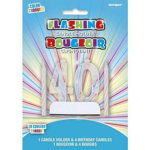 Flashing 40th Birthday Candle Holder with Candles (1ct) - SKU:37544 - UPC:011179375448 - Party Expo