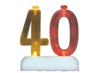 Flashing 40th Birthday Candle Holder with Candles (1ct) - SKU:37544 - UPC:011179375448 - Party Expo