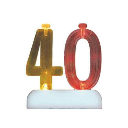Flashing 40th Birthday Candle Holder with Candles (1ct) - SKU:37544 - UPC:011179375448 - Party Expo