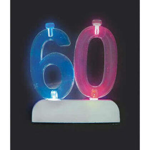 Flashing 60th Birthday Candle Holder with Candles (1ct) - SKU:37546 - UPC:011179375462 - Party Expo