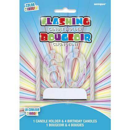 Flashing 60th Birthday Candle Holder with Candles (1ct) - SKU:37546 - UPC:011179375462 - Party Expo