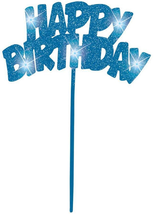 Flashing Blue Happy Birthday Cake Topper (1ct) - SKU:90878 - UPC:011179908783 - Party Expo