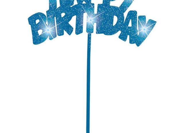 Flashing Blue Happy Birthday Cake Topper (1ct) - SKU:90878 - UPC:011179908783 - Party Expo