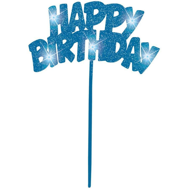 Flashing Blue Happy Birthday Cake Topper (1ct) - SKU:90878 - UPC:011179908783 - Party Expo