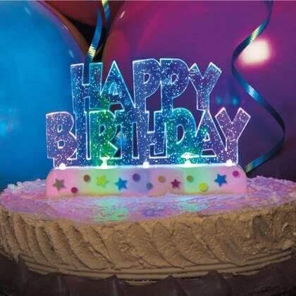 Flashing Happy Birthday Cake Topper (1ct) - SKU:37043 - UPC:011179370436 - Party Expo