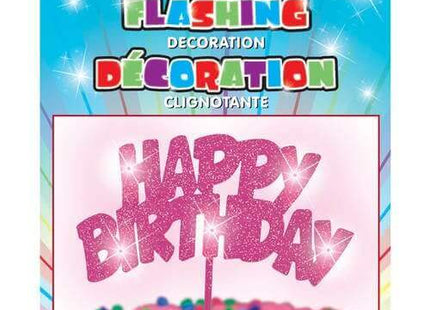 Flashing Pink Happy Birthday Cake Topper (1ct) - SKU:90879 - UPC:011179908790 - Party Expo