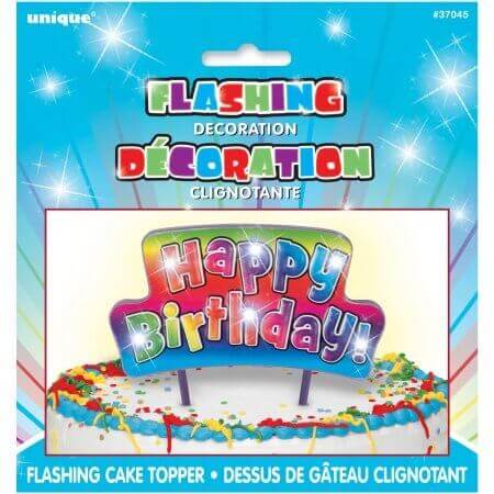 Flashing Rainbow Happy Birthday Cake Topper - SKU:37045 - UPC:011179370450 - Party Expo