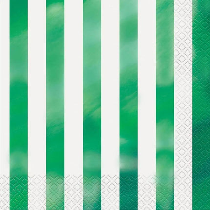 Foil Green Striped Paper Lunch Napkins - Party Expo