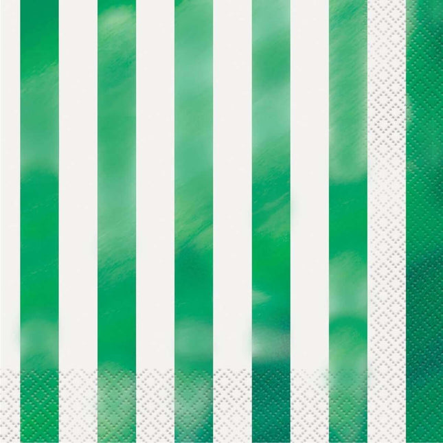 Foil Green Striped Paper Lunch Napkins - SKU:51632 - UPC:011179516322 - Party Expo
