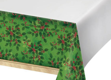 Gilded Holly Plastic Tablecover - SKU:325173 - UPC:039938424640 - Party Expo