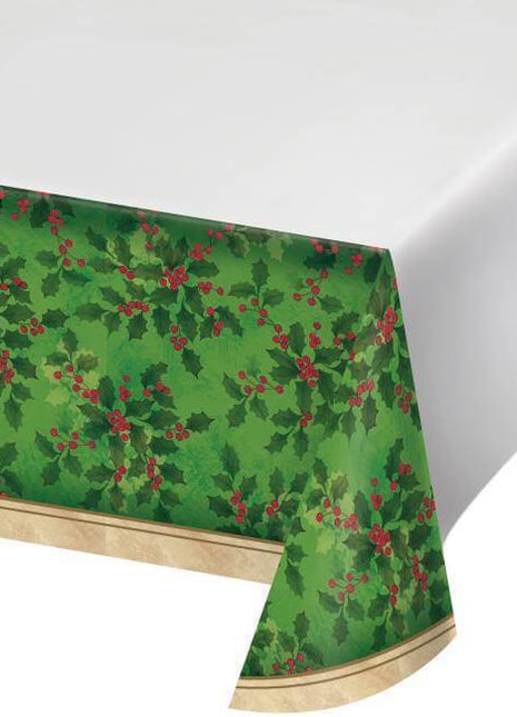 Gilded Holly Plastic Tablecover - SKU:325173 - UPC:039938424640 - Party Expo