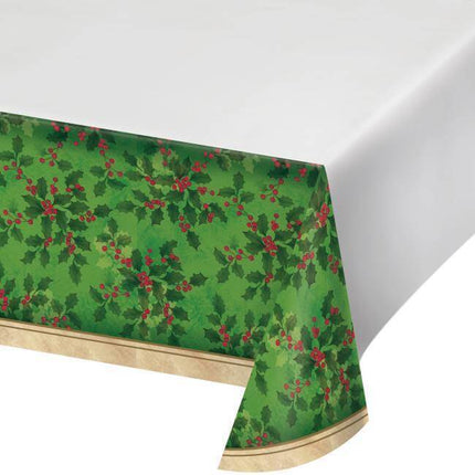 Gilded Holly Plastic Tablecover - SKU:325173 - UPC:039938424640 - Party Expo