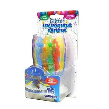 Glitter Happy Birthday Flower Incredible Candles - Rainbow (16 Candles) - Party Expo