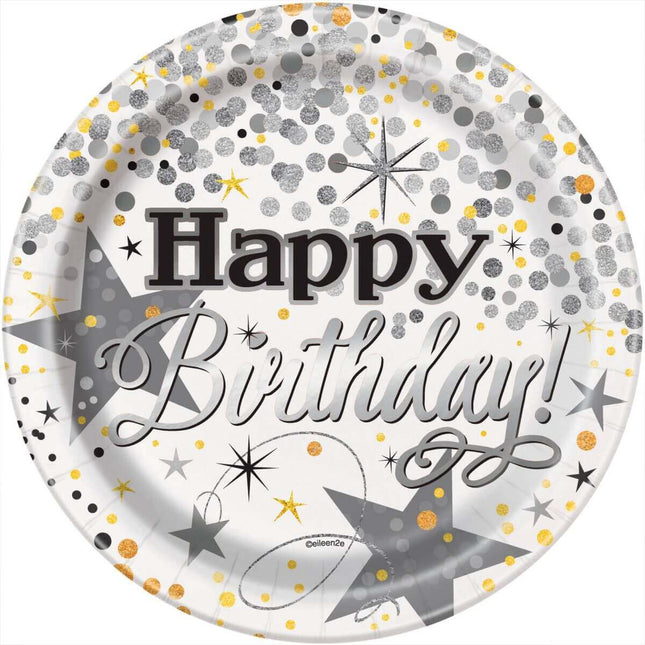 Glittering Birthday - 7" Silver Dessert Plates (8ct) - SKU:58274 - UPC:011179582747 - Party Expo