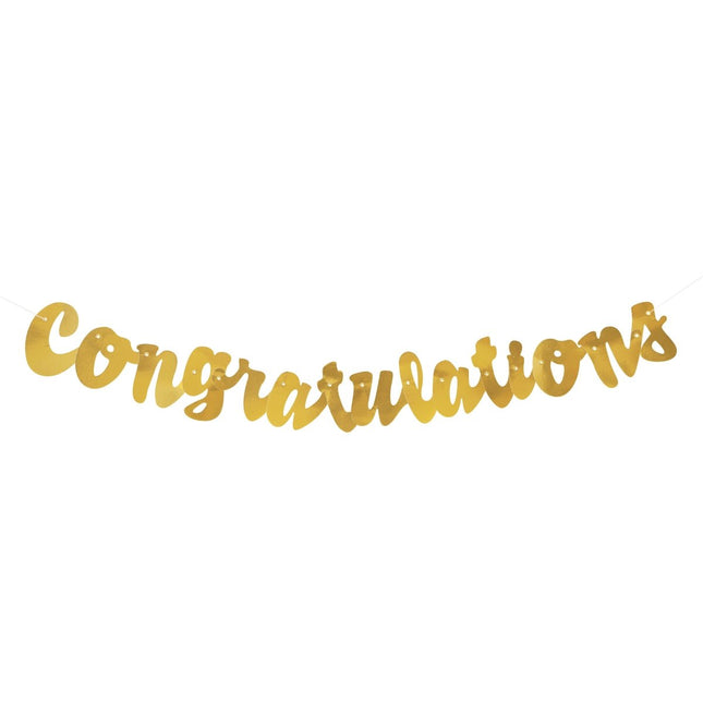 Gold Foil Script Congratulations Banner - SKU:61748 - UPC:011179617487 - Party Expo