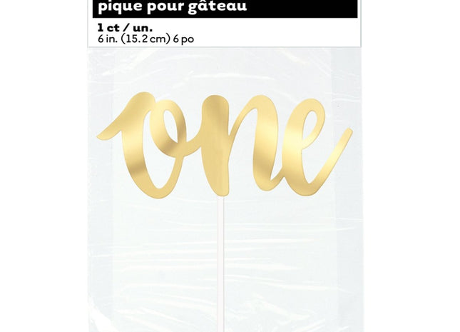 Gold "One" Cake Topper - SKU:90901 - UPC:011179909018 - Party Expo