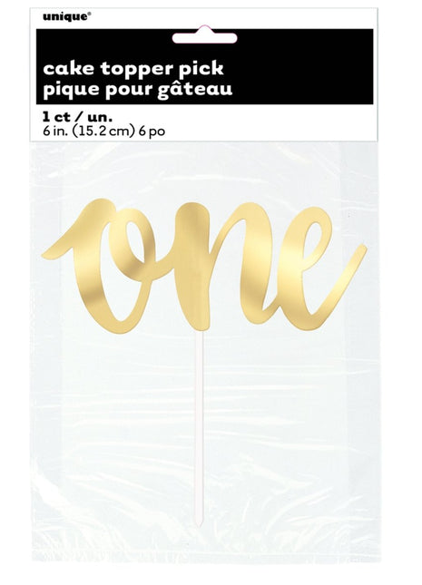 Gold "One" Cake Topper - SKU:90901 - UPC:011179909018 - Party Expo