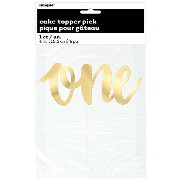 Gold "One" Cake Topper - SKU:90901 - UPC:011179909018 - Party Expo