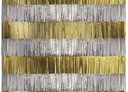 Gold & Silver Foil Fringe Garland Photo Backdrop Kit (5ct) - SKU:28185 - UPC:011179281855 - Party Expo