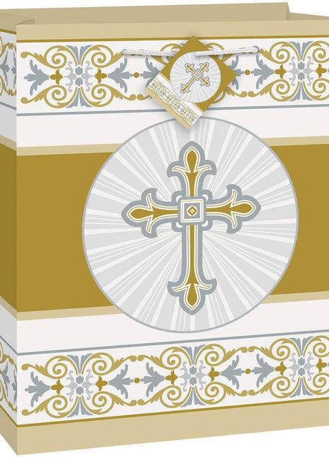 Gold & Silver Radiant Cross Gift Bag - SKU:43867 - UPC:011179438679 - Party Expo