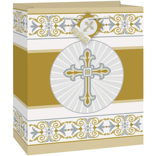 Gold & Silver Radiant Cross Gift Bag - SKU:43867 - UPC:011179438679 - Party Expo