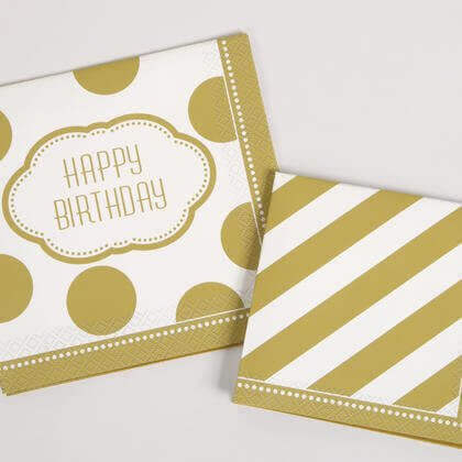 Golden Birthday Beverage Napkins - SKU:49581 - UPC:011179495818 - Party Expo