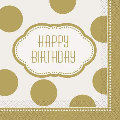 Golden Birthday Lunch Napkins - SKU:49582 - UPC:011179495825 - Party Expo