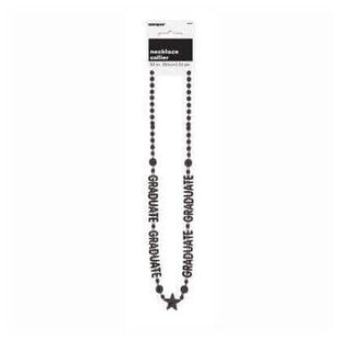 Graduation Black Bead Necklace - Black - SKU:95070 - UPC:011179950706 - Party Expo