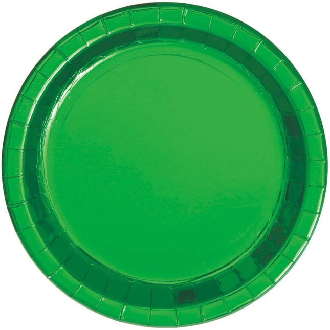 Green Foil 7" Paper Plates - 8 count - SKU:51664 - UPC:011179516643 - Party Expo