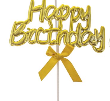 Happy Birthday Gold Cake Topper (1ct) - SKU:85958-G - UPC:8712364859584 - Party Expo